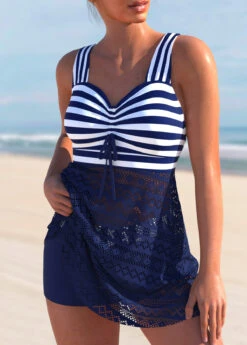 Nautical Striped Lace Patchwork Navy Blue Swimdress And Shorts 7 Nautical Striped Lace Patchwork Navy Blue Swimdress And Shorts -Rosewe Promotion Store 302090 P 1648709792715