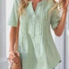 Crinkle Chest Button Light Green Detail Blouse -Rosewe Promotion Store 302133 P 16575270897810