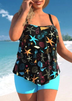 Plus Size Marine Life Print Layered Hem Tankini Set -Rosewe Promotion Store 302409 P 1648878710329