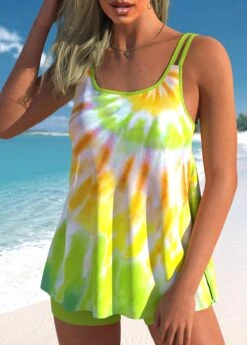 Tie Dye Print Light GreenSwimdress And Shorts -Rosewe Promotion Store 302554 P 1649230814090
