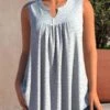 Grey Marl Decorative Button Split Neck Tank Top -Rosewe Promotion Store 302678 P 1651040838437