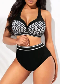 Black High Waisted Geometric Print Bikini Set -Rosewe Promotion Store 302685 P 1655346788453