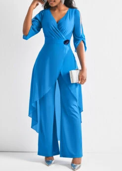 Chiffon Light Blue Flower Decoration Jumpsuit -Rosewe Promotion Store 302988 P 16606438214383