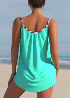 Cyan Plus Size Bowknot Striped Tankini Set -Rosewe Promotion Store 303009 P 1659435815895