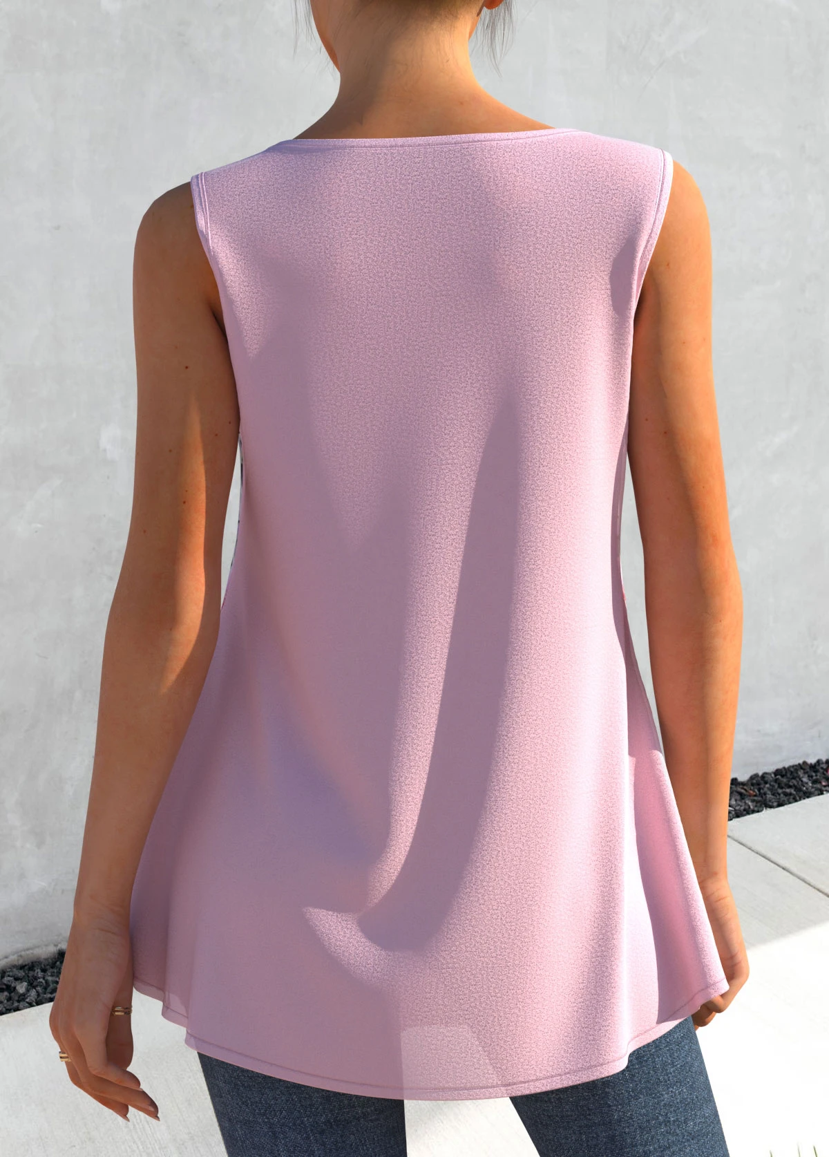 Floral Print Light Pink Faux Two Piece Tank Top 4 Floral Print Light Pink Faux Two Piece Tank Top - Image 2