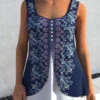 Navy Blue Faux Two Piece Tribal Print Tank Top -Rosewe Promotion Store 303027 P 1650343473899