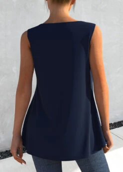 Navy Blue Faux Two Piece Tribal Print Tank Top -Rosewe Promotion Store 303027 P 1650343474918