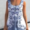 Floral Print Dusty Blue Faux Two Piece Tank Top