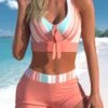 Striped Cross Strap Coral Orange Bowknot Bikini Set -Rosewe Promotion Store 303191 P 1650607320459
