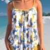 Leaf Print Yellow Bowknot Tankini Set -Rosewe Promotion Store 303434 P 1655114388025