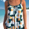 Geometric Print Green Bowknot Tankini Set -Rosewe Promotion Store 303470 P 1652743345798