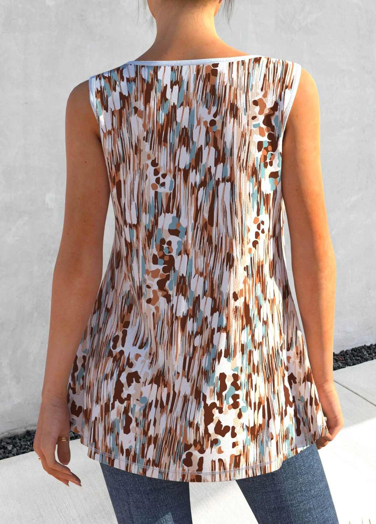 Multi Color Decorative Button Graffiti Print Tank Top 4 Multi Color Decorative Button Graffiti Print Tank Top - Image 2