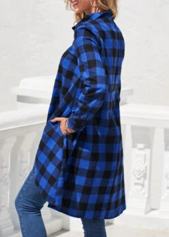 Double Side Pockets Royal Blue Plaid Blouse -Rosewe Promotion Store 303736 P 16584664230611