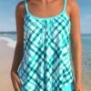 Plaid Cyan Bowknot Spaghetti Strap Tankini Set -Rosewe Promotion Store 303804 P 1651208747519