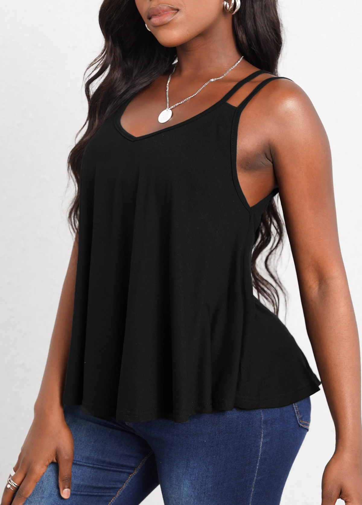 Double Straps Curved Hem Black Camisole Top 6 Double Straps Curved Hem Black Camisole Top - Image 4
