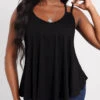 Double Straps Curved Hem Black Camisole Top -Rosewe Promotion Store 303900 P 16524426098500