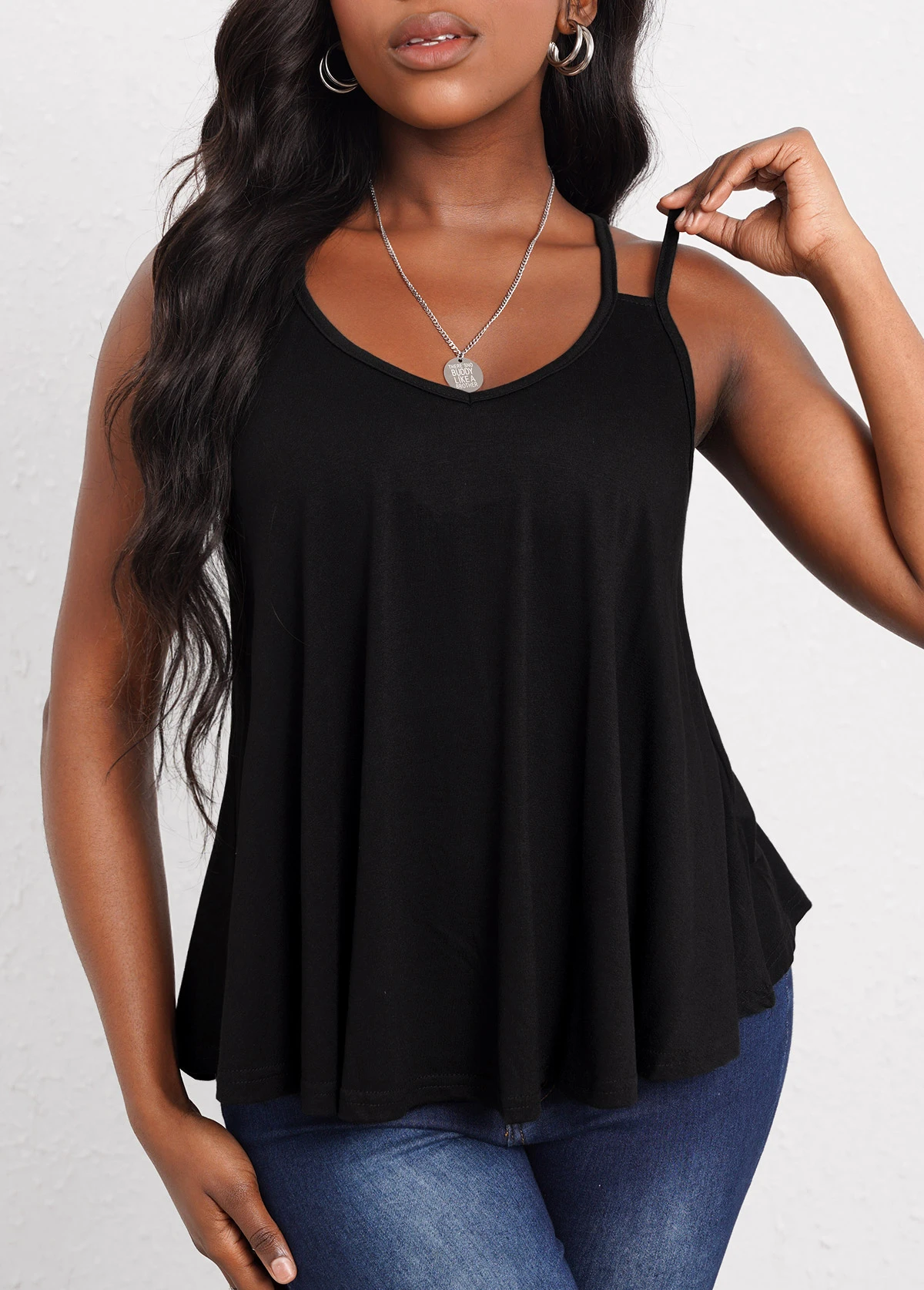 Double Straps Curved Hem Black Camisole Top 3 Double Straps Curved Hem Black Camisole Top