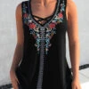 Black Floral Print Cross Strap Tank Top -Rosewe Promotion Store 304050 P 1651824653446