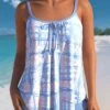 Bowknot Dusty Blue Printed Tankini Set