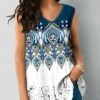 Tribal Print Blue Lace Stitching Tank Top -Rosewe Promotion Store 304088 P 1651826148905