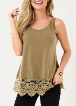 Lace Panel Light Khaki Tank Top -Rosewe Promotion Store 304424 P 16533825223652