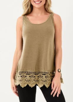 Lace Panel Light Khaki Tank Top -Rosewe Promotion Store 304424 P 16533825224003