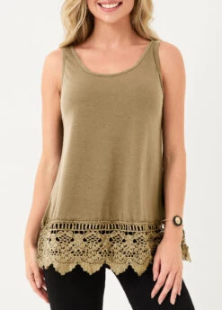 Lace Panel Light Khaki Tank Top