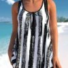Wide Strap Striped Graffiti Print Black Tankini Set -Rosewe Promotion Store 304466 P 1652162190442