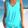 Cyan Lace Patchwork Cross Strap Tankini Set -Rosewe Promotion Store 304734 P 1652335836365