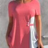 Round Neck Pink Short Sleeve T Shirt -Rosewe Promotion Store 304747 P 1652365567125