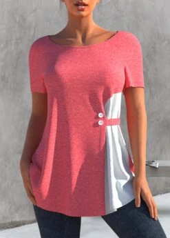 Round Neck Pink Short Sleeve T Shirt