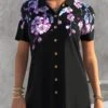 Black Floral Print Button Up Blouse -Rosewe Promotion Store 304754 P 1652365601333