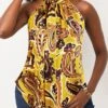 Bib Neck Floral Print Yellow Tank Top -Rosewe Promotion Store 304864 P 1652424891973