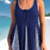 Bowknot Stripe Print Navy Blue Tankini Set -Rosewe Promotion Store 304894 P 1654859478379