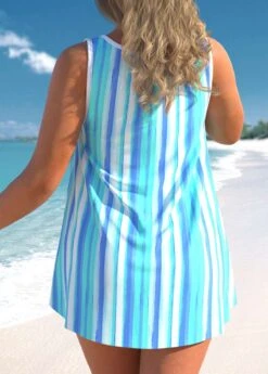 Striped Wide Strap Sky Blue Tankini Set -Rosewe Promotion Store 304951 P 1652683246385