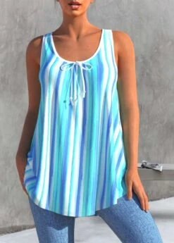 Bowknot Sky Blue Striped Tank Top