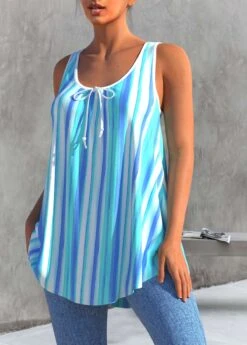 Bowknot Sky Blue Striped Tank Top -Rosewe Promotion Store 305106 P 1652768511998