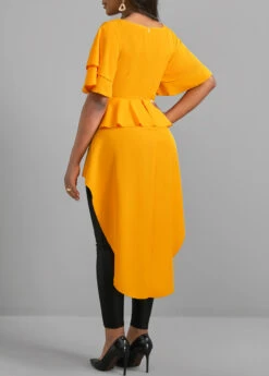 Ginger Dip Hem V Neck Short Sleeve Belted Blouse 10 Ginger Dip Hem V Neck Short Sleeve Belted Blouse -Rosewe Promotion Store 305177 P 16596130448643