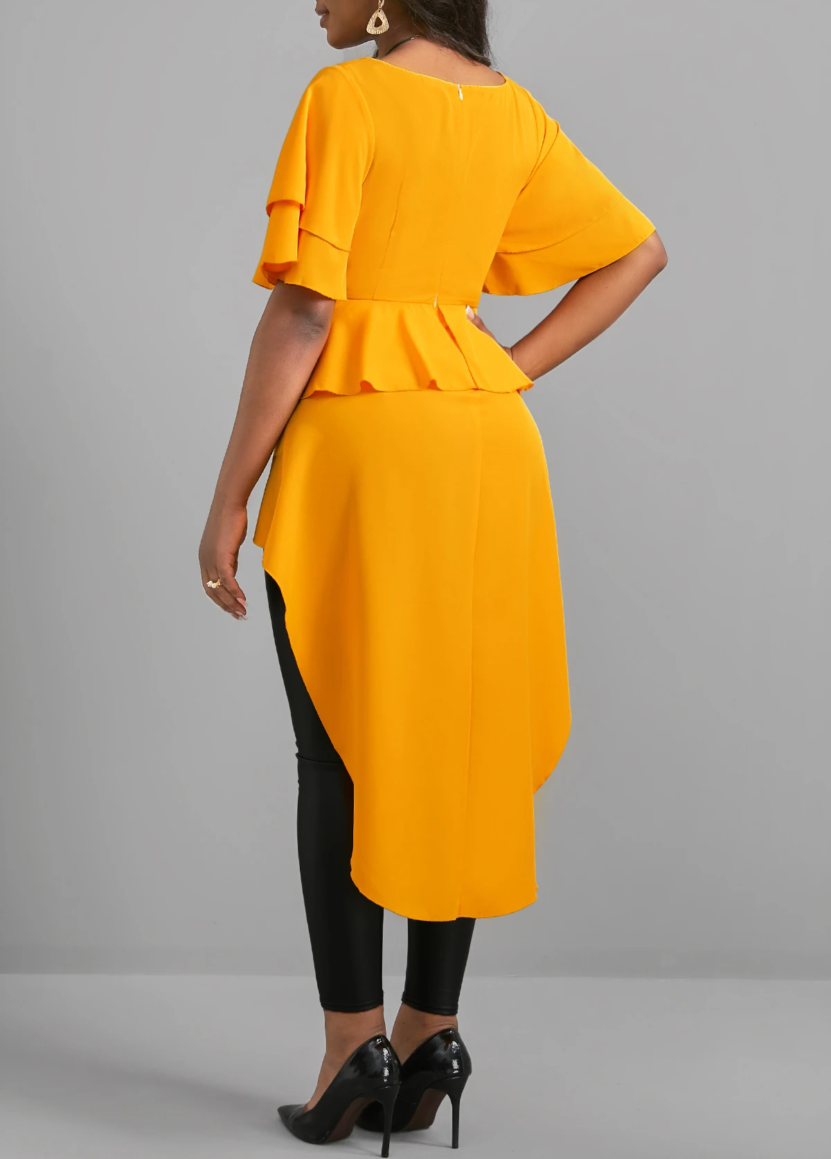 Ginger Dip Hem V Neck Short Sleeve Belted Blouse 6 Ginger Dip Hem V Neck Short Sleeve Belted Blouse - Image 4