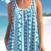 Bowknot Geometric Print Sky Blue Tankini Set -Rosewe Promotion Store 305225 P 1652858359636