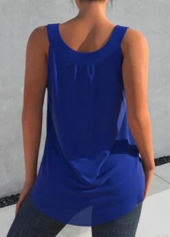 Hot Drilling Wide Strap Royal Blue Tank Top -Rosewe Promotion Store 305315 P 1652946882227