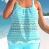 Cyan Plus Size Lace Stitching Leaf Print Tankini Set -Rosewe Promotion Store 305374 P 1654095431360