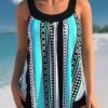 Cyan Stripe Print Wide Strap Tankini Set -Rosewe Promotion Store 305504 P 1655874302647
