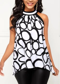 White Circle Print Bib Neck Tank Top -Rosewe Promotion Store 305551 P 1653282715891