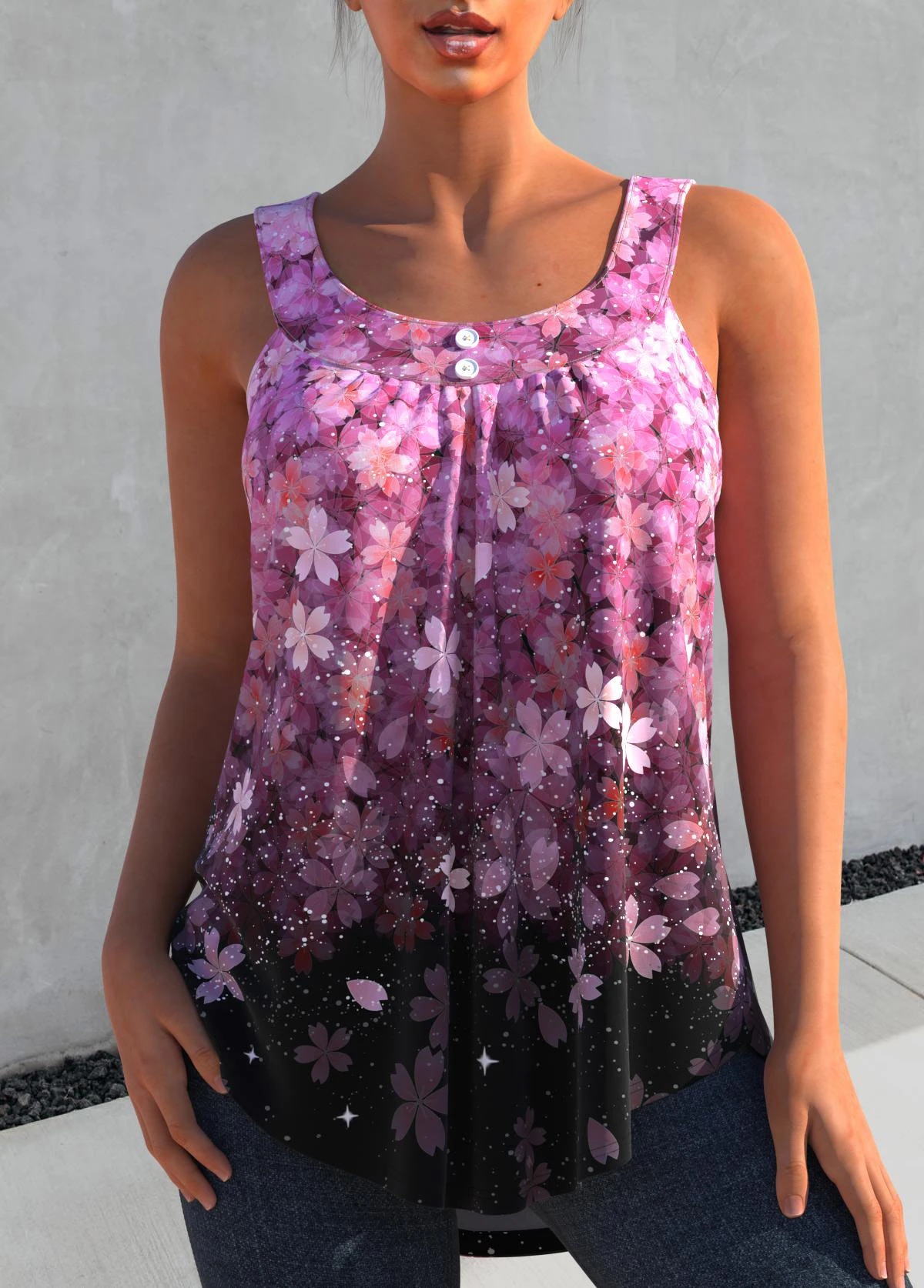 Ombre Floral Print Hot Pink Tank Top 3 Ombre Floral Print Hot Pink Tank Top