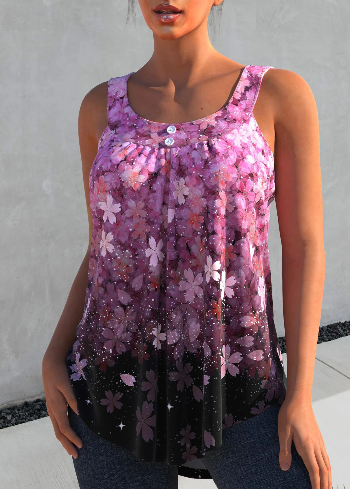 Ombre Floral Print Hot Pink Tank Top 5 Ombre Floral Print Hot Pink Tank Top - Image 3