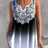 Tribal Print White Ombre Split Neck Tank Top -Rosewe Promotion Store 305917 P 1653871369935