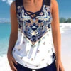 Navy Blue Tribal Print Cross Strap Tankini Set -Rosewe Promotion Store 306246 P 1655442938989