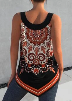 Tribal Print Asymmetric Hem Orange Tank Top -Rosewe Promotion Store 306257 P 1653898775102