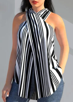 Black Cross Halter Striped Tank Top -Rosewe Promotion Store 306319 P 1653955791348